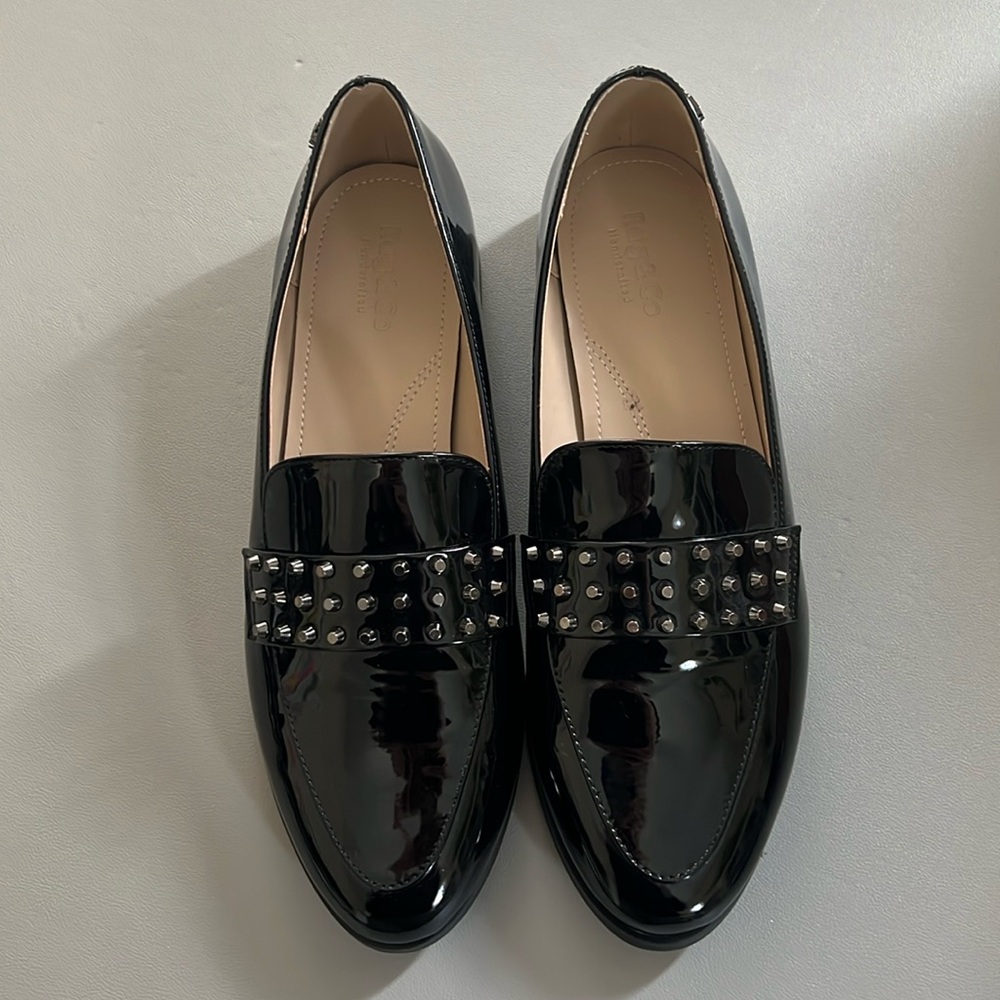 Women's Black Patent Loafers with Studded Detail